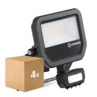 Voordeelpak 4x Ledvance LED Breedstraler Aluminium Zwart 17W 2400lm 100D - 840 Koel Wit | IP65 - Bewegings- en Lichtsensor - Symmetrisch